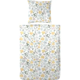 Primera Perkal Bettwäsche Tante Ida floral Blau/Gelb 135 x 200 cm + 2 x 80 x 80 cm