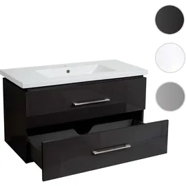 Mendler Premium Waschbecken + Unterschrank HWC-D16, Waschbecken Waschtisch, hochglanz 90cm ~ schwarz