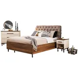 Xlmoebel Schlafzimmer-Set 5-teiliges Schlafzimmer-Set aus Holzmöbeln im Design mit Bett, 2, (5tlg. Schlafzimmer Set (Bett + 2x Nachttische + Kommode + Spiegel), Hergestellt in Europa weiß