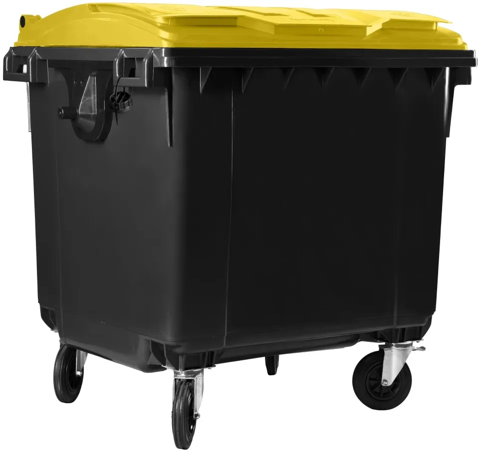 Hardwex Müllcontainer 1100 l Schwarz mit gelbem Flachdeckel