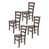 t m c s Tommychairs - 4er Set Stühle Venice für Küche und Esszimmer, robuste Struktur aus lackiertem Buchenholz im Farbton Dunkles Nussbraun und Sitzfläche aus Holz