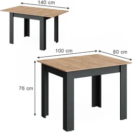 Vicco Esstisch Repose, 100 x 80 cm ausziehbar, Anthrazit/Goldkraft Eiche, - Grau