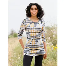 Sieh an! Longshirt in ocker-graphit-bedruckt | Gr.: 40