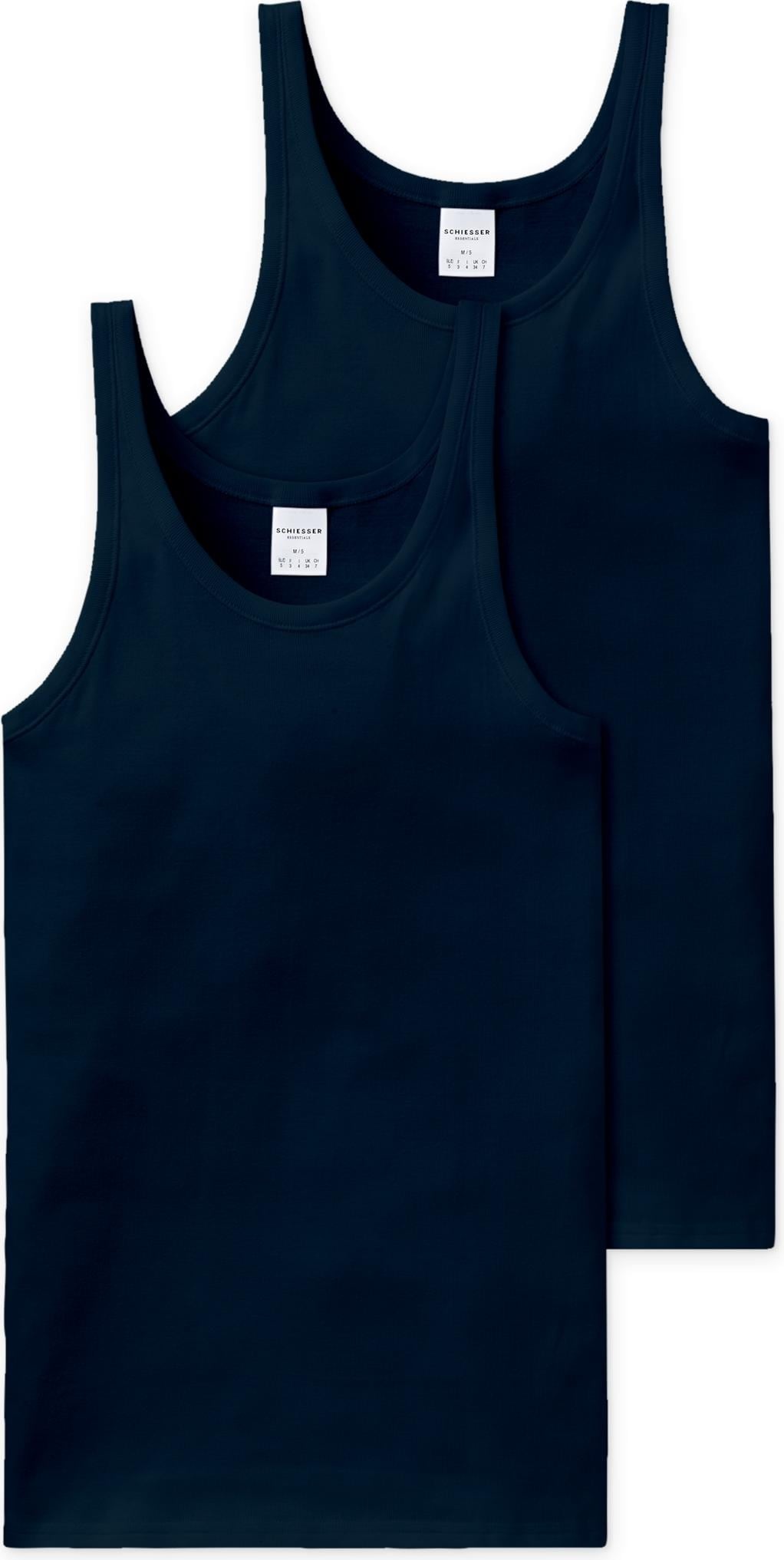 Schiesser, Herren, Shirt, 2er Pack Cotton Essentials Feinripp Unterhemd / Tanktop, Blau, (M)