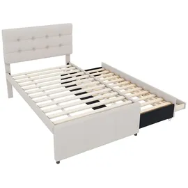XDOVET Polsterbett, 90x200cm(90x190cm),Familienbett, Bett mit drei Schubladen, Ausziehbares Rollbett, Verstellbares Kopfteil