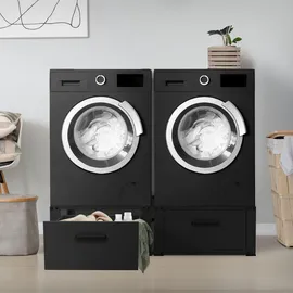 ML-Design Doppel Waschmaschinen Untergestell Schubladen, Schwarz, 128x53,5x31,5 cm, Waschküche, Waschmaschinenschrank