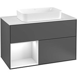 Villeroy & Boch Villeroy und Boch Finion Waschtischunterschrank F242GMPD 100x60,3cm, Abdeckplatte black matt, Regal links Olive Matt Lacquer, Black matt lacquer