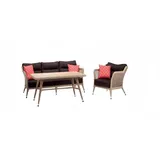 Sofagarnitur Sofa 3 Sitzer Luxuriöse Rattan Moderner Sessel Couchtisch Braun