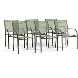 RATTATAN 6er-Set Gartenstühle mit Armlehnen, stapelbar aus Stahl und 2x1 Textilene, leicht und atmungsaktiv Terrasse, Veranda, Bar, Restaurant Elena/Salbeigrün