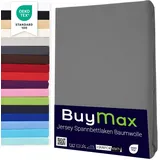 Buymax® Topper Spannbettlaken 180x200 cm Spannbetttuch 100% Baumwolle Jersey für Matratzentopper bis 12 cm Matratzenhöhe Bettlaken für Boxspringbett Topper, Anthrazit-Grau