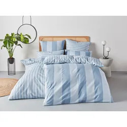 Schlafwelt, Wendebettwäsche »Sari«, aus 100% Baumwolle, Bettwäsche-Set Biber (Flanell) Qualität, Bett- und Kopfkissenbezug mit Knöpfen, Bettwäsche Set unterstützt die Initiative Cotton made in Africa, Made in Green zertifiziert, 21009902-0 blau 1 St.