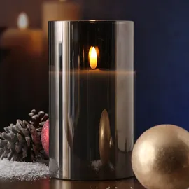 MARELIDA LED Kerze im Glas Windlicht H: 17,5 cm D: 10 cm grau