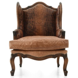 Casa Padrino Luxus Barock Leder Ohrensessel Braun - Handgefertigter Barockstil Wohnzimmer Echtleder Sessel - Luxus Wohnzimmer Möbel im Barockstil - Barock Leder Möbel - Edel & Prunkvoll