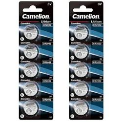 Camelion CR2032 Lithium Knopfzelle 3V - 10 Batterien - 2 x 5er Streifen