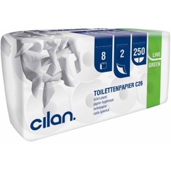 Cilan Toilettenpapier, Tissue, 2-lagig, Klopapier aus 100 % Recyclinganteil, weiß, 1 Packung = 8 Rollen à 250 Blatt