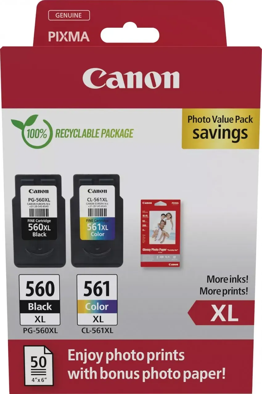 Canon Druckkopf Kombipack PG-560XL/CL-561XL schwarz/color inkl. 50 Blatt Fotopapier 10x15cm