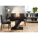 Ausziehbarer Esstisch KUIARA – Schwarz glänzend / Stein - Schwarz/Grau