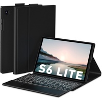 Doohoeek Twill-Tastatur Hülle für Samsung Galaxy Tab S6 Lite 10,4 Zoll 2022/2020, Bluetooth Keyboard Case mit Hintergrundbeleuchtung & Touchpad & S-Pen-Halter für Samsung Tablet S6 Lite, Schwarz