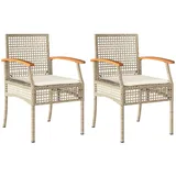 vidaXL Gartenstühle mit Kissen 2 Stk. Beige Poly Rattan Akazienholz