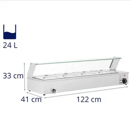 Royal Catering Bain Marie - 4 x GN-1/2- Behälter - Ablasshahn - Glasschutz