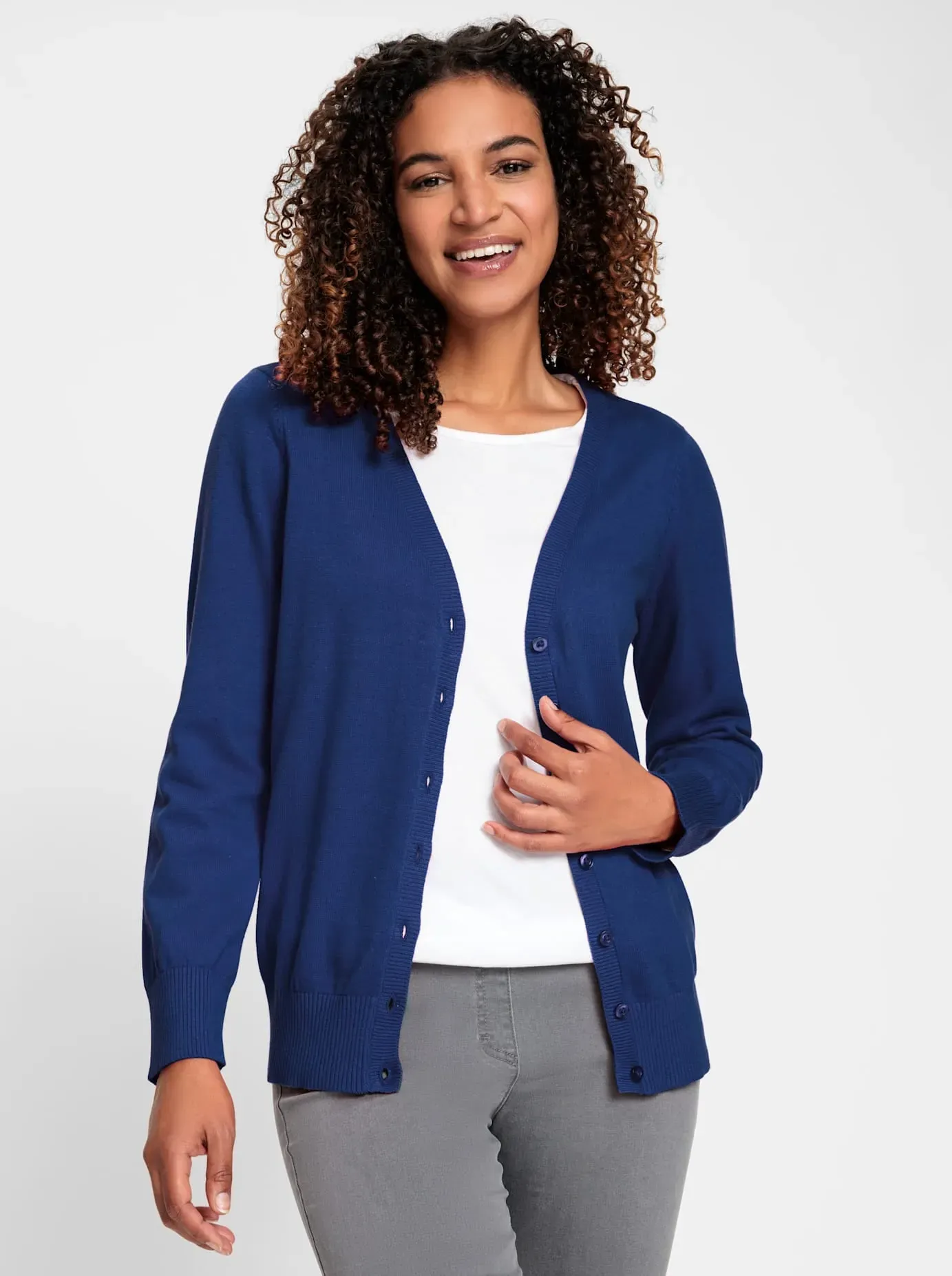 Strickjacke CASUAL LOOKS, Damen, Gr. 50, blau (royalblau), 100% Baumwolle, unifarben, Strickjacken Strickjacke