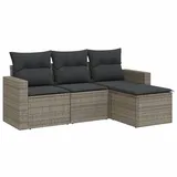 vidaXL 4-tlg. Garten-Sofagarnitur mit Kissen Grau Poly Rattan