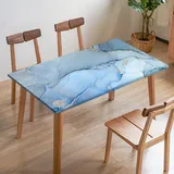 Odot Elastische Tischdecke, Marmor-Druck Tischtuch mit Elastischer Kante, Rechteckige Tischdecke für Outdoor Terrasse Picknick Camping Esszimmer Küche (Blau,140x80cm)