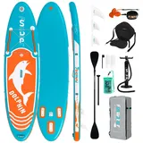 FunWater 320CM&350CM Stand Up Paddle Board Mit Vollem Zubehör Paddleboard SUP Board Mit Verstellbares Paddel, Pumpe, Reiserucksack, Leine, wasserdichte Tasche (320CM Delfin-BLAU)