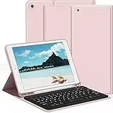 aoub Hülle mit Tastatur für iPad 9./8./ 7. Generation, Kabellose QWERTZ Tastatur Hülle mit Stifthalter für iPad 10,2 Zoll 2021/2020/2019, Rosa