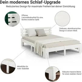 Homestyle4u Holzbett 180 x 200 cm mit Lattenrost Weiss Kiefer Massivholz - Weiß