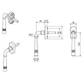 SOTech Fenstergriff FREJA Messing poliert mit Befestigungsmaterial
