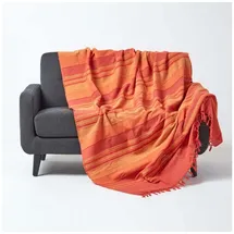 Homescapes Morocco Tagesdecke 225 x 255 cm Orange/Terracotta gestreift