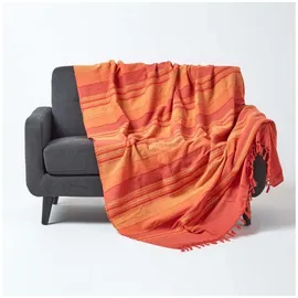 Homescapes Morocco Tagesdecke 225 x 255 cm Orange/Terracotta gestreift