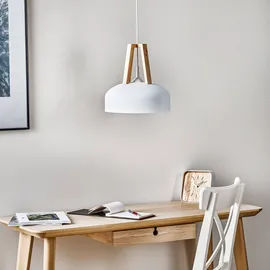 Sollux Lighting Hängeleuchte North mit Holz natur, weißer Schirm