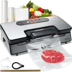 VEVOR Vakuumiergerät 130W Vakuumierer 90Kpa Einschweißgerät 30cm Dichtungslänge Folienschweißgerät für trockene oder feuchte Lebensmittel Inkl. 10x Vakuumbeutel,2x Vakuumbeutelrolle und Schlauch