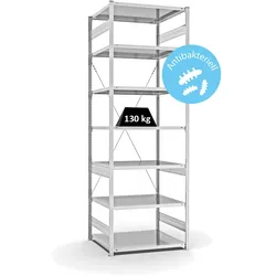 PROREGAL Antibakterielles Fachbodenregal Stecksystem T-Profil | HxBxT 300x100x80cm | 7 Ebenen | Traglast 130kg | Antibakterielle Beschichtung | Weiß