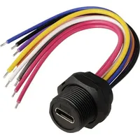 TRU Components USB-C® 3.0 Buchse für die rückseitige Montage (mit Gewinde) Kabel 0,1m TC-E10T-FT3-PWF-0.2PV Wasserdichtes Kunststoffkabel