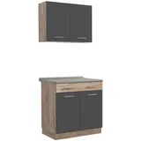 Homestyle4u Küchenzeile 80x207x60 in Grau 2361,