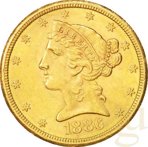 5$ Goldmünze Half Eagle Liberty Head - Kopf