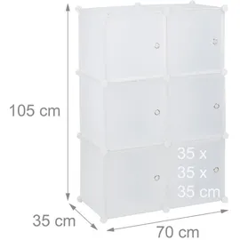 Relaxdays Regalsystem mit 6 Türen, DIY, Cubes, Grifföffnungen, Raumteiler, Badregal, Kunststoff, HBT: 105x70x35 cm, weiß