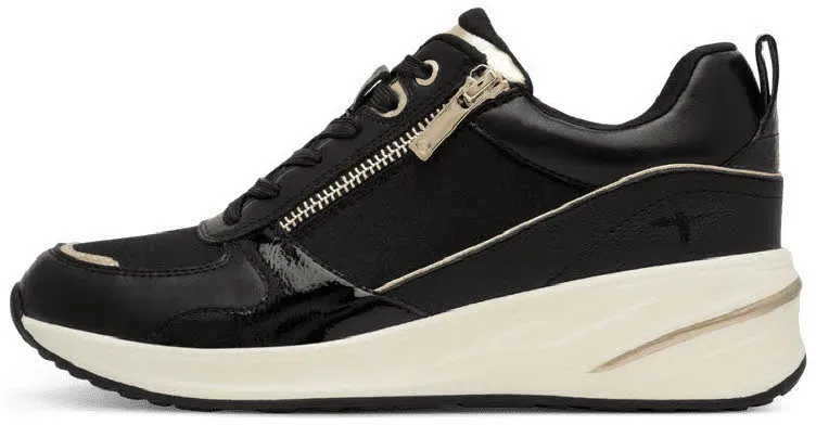 Tamaris Women Lace-up Damen Sneaker Low modisch blavk/gold 39 schwarz