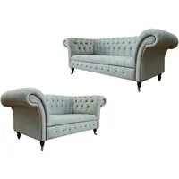 JVmoebel Wohnzimmer-Set Graue Chesterfield Sofagarnitur 3+2 Sitzer Set Design Polster Sofa, (2-St., 3+2 Sitzer), Made in Europe grau