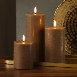 uYuni LED Kerze PIA Uyuni Rustik-Optik Echtwachs Timer H: 20cm bis 1000Std.
