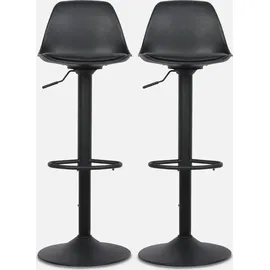 sweeek - 2er Set verstellbare Barhocker mit Sitzbezug aus Kunstleder - Schwarz - Schwarz