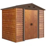 Outsunny Gerätehaus Metall im Holzoptik 3 m2 152 x 235,7 x 208,7 cm, Geräteschuppen mit Satteldach Fenster doppel Schiebetüren, wetterfest Gartenhaus