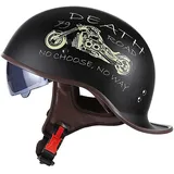 WRMIGN Retro Helm Jethelm mit Sonnenblende Schwalbenschwanz-Design Chopper Helm Roller Helm, mit Einstellbar Schnellverschluss-Gurt, für Cruiser Chopper Biker Moped ECE-Zulassung