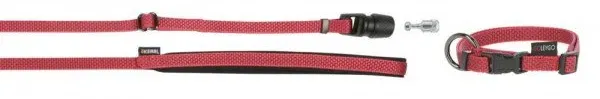 KERBL GoLeyGom Set, Halsband + Bandleine mit Adapter 15mm x 29-45cm, 1cm x 1,4-2m, rot, S, max.15kg