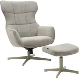 INOSIGN Drehsessel »DEGAN Ohrensessel mit Hocker im Set«, Relaxsessel mit 360-Grad-Drehfunktion u. Hocker, Webstoff, beige