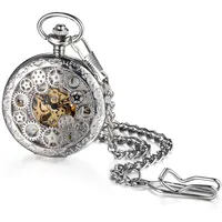 JewelryWe Retro Zahnrad Ritzel Hohe Openwork Handaufzug Mechanische Taschenuhr Skelett Uhr Pullover Halskette Kette Silber