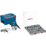 Bosch Professional Oberfräse GOF 1250 CE (Maulschlüssel 19 mm, Kopierhülsenadapter, L-BOXX 238) + 30tlg. Fräser Set Mixed (für Holz, Zubehör Oberfräsen mit 8 mm Schaft)